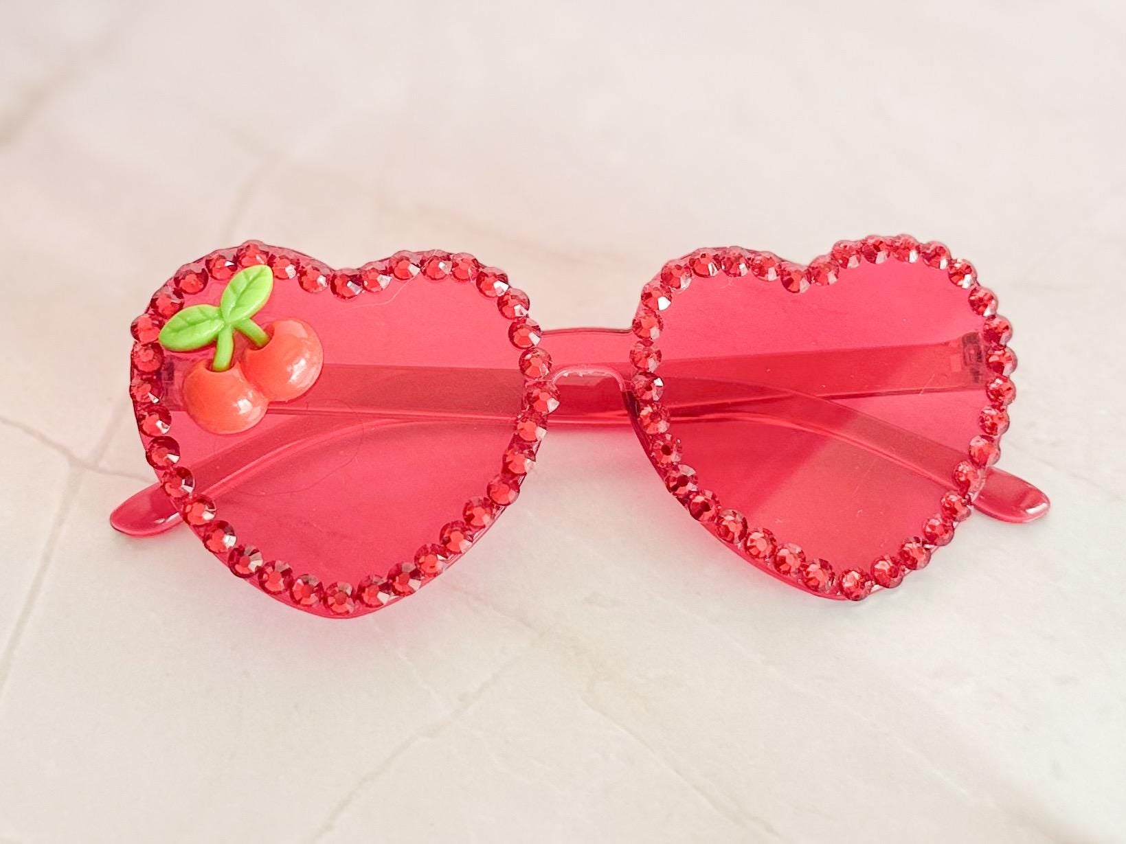Cherry Heart Sparkle Dog Sunglasses – Pink or Red