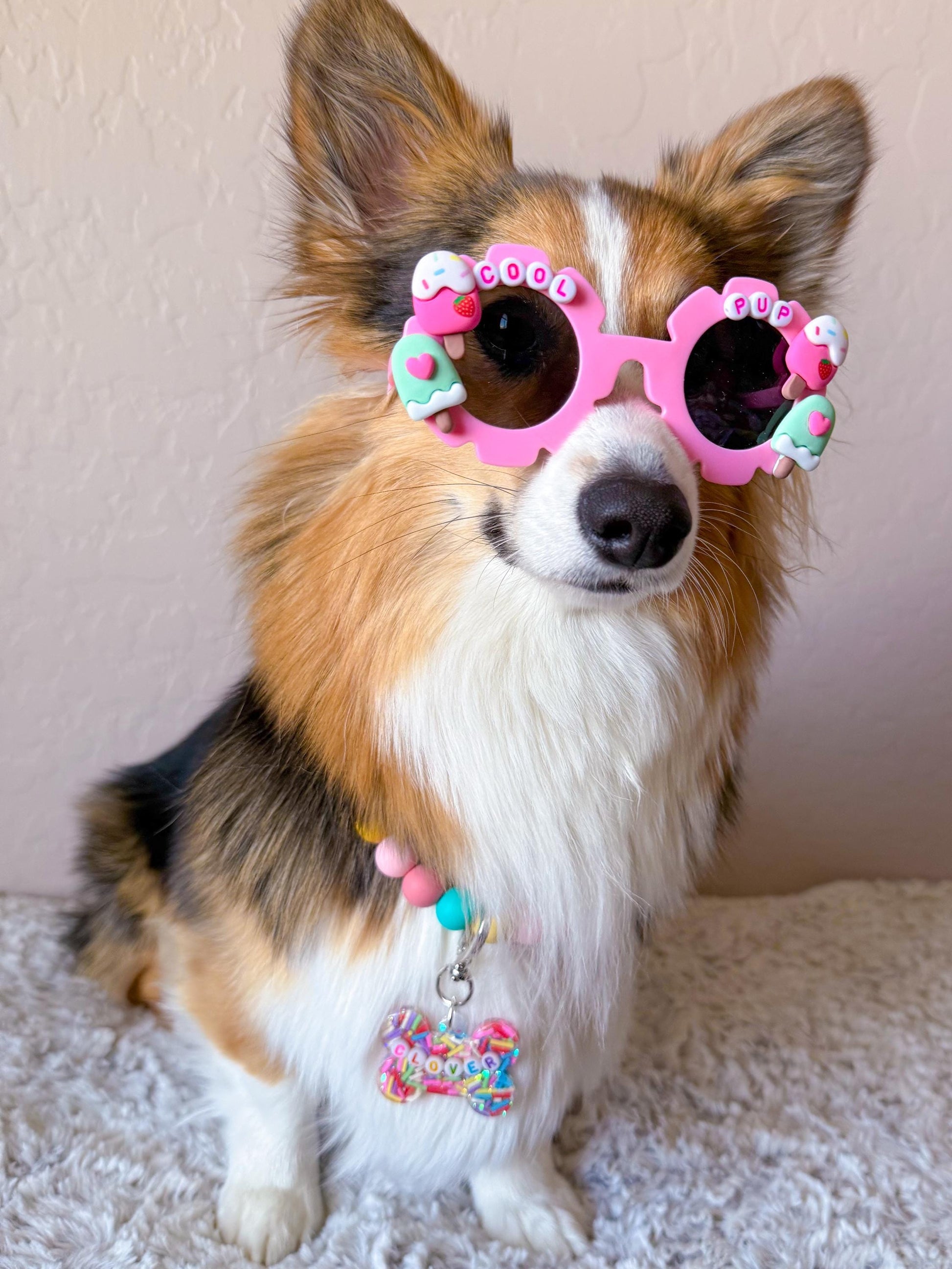 Pastel Pink Dog Sunglasses with Sprinkles & Charms