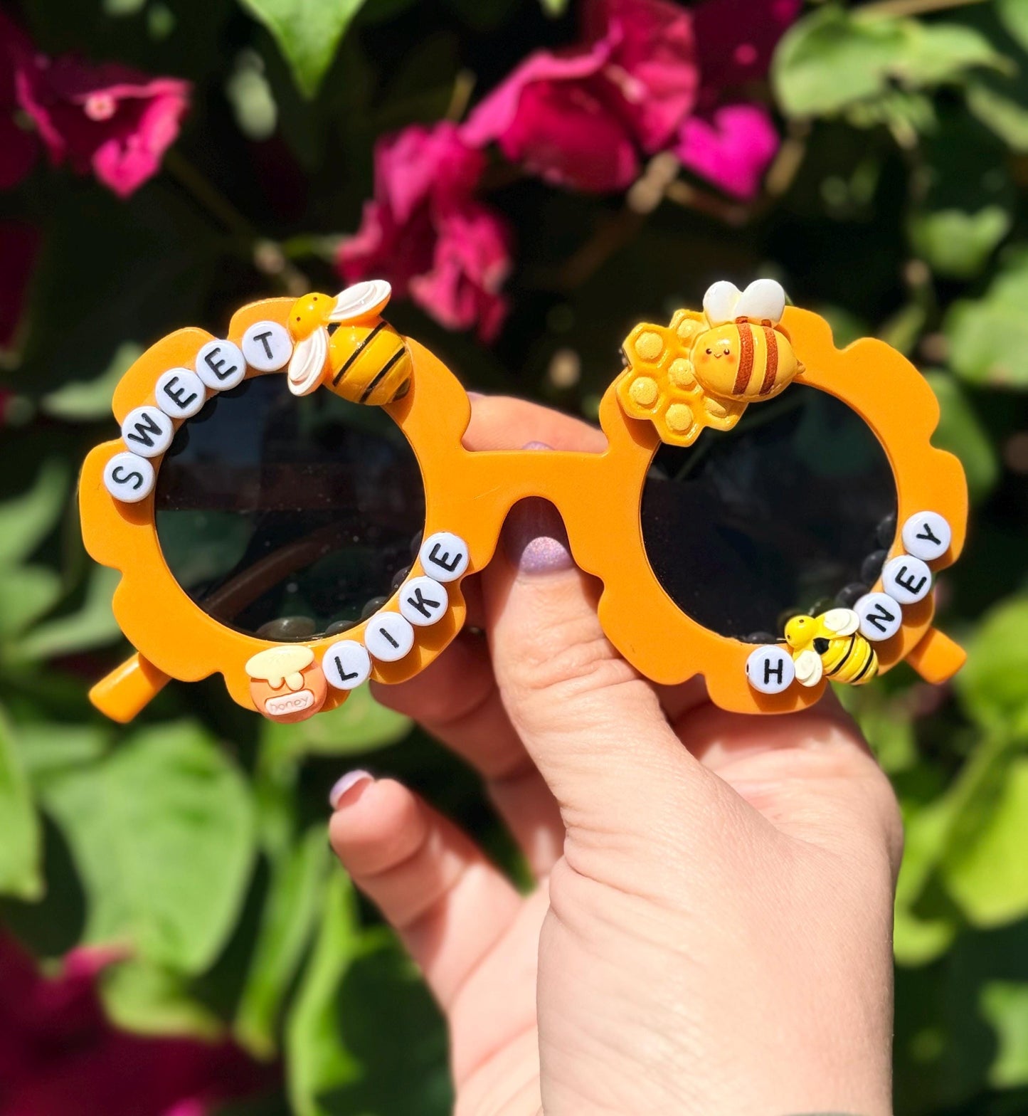 Personalized Bee Sunglasses: Bee or Sweet Like Honey Flower Shades