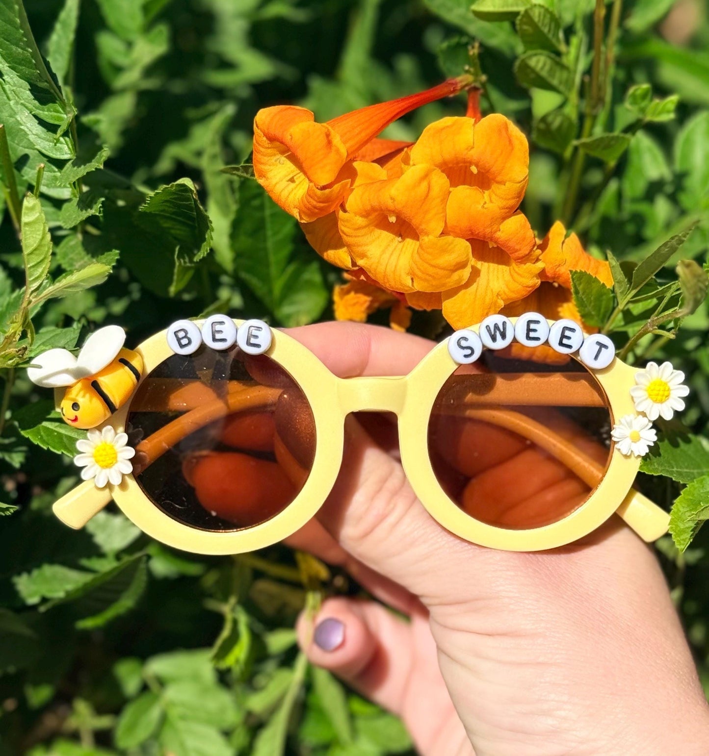 Personalized Bee Sunglasses: Bee or Sweet Like Honey Flower Shades