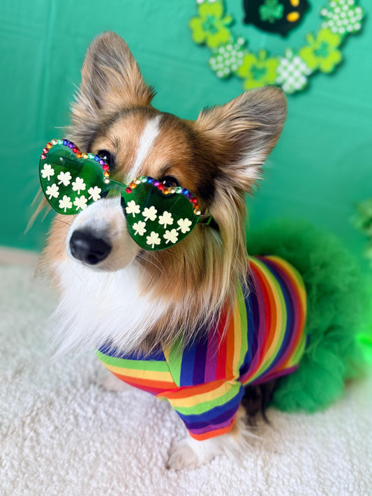 Shamrock Sparkle Heart Dog Sunglasses