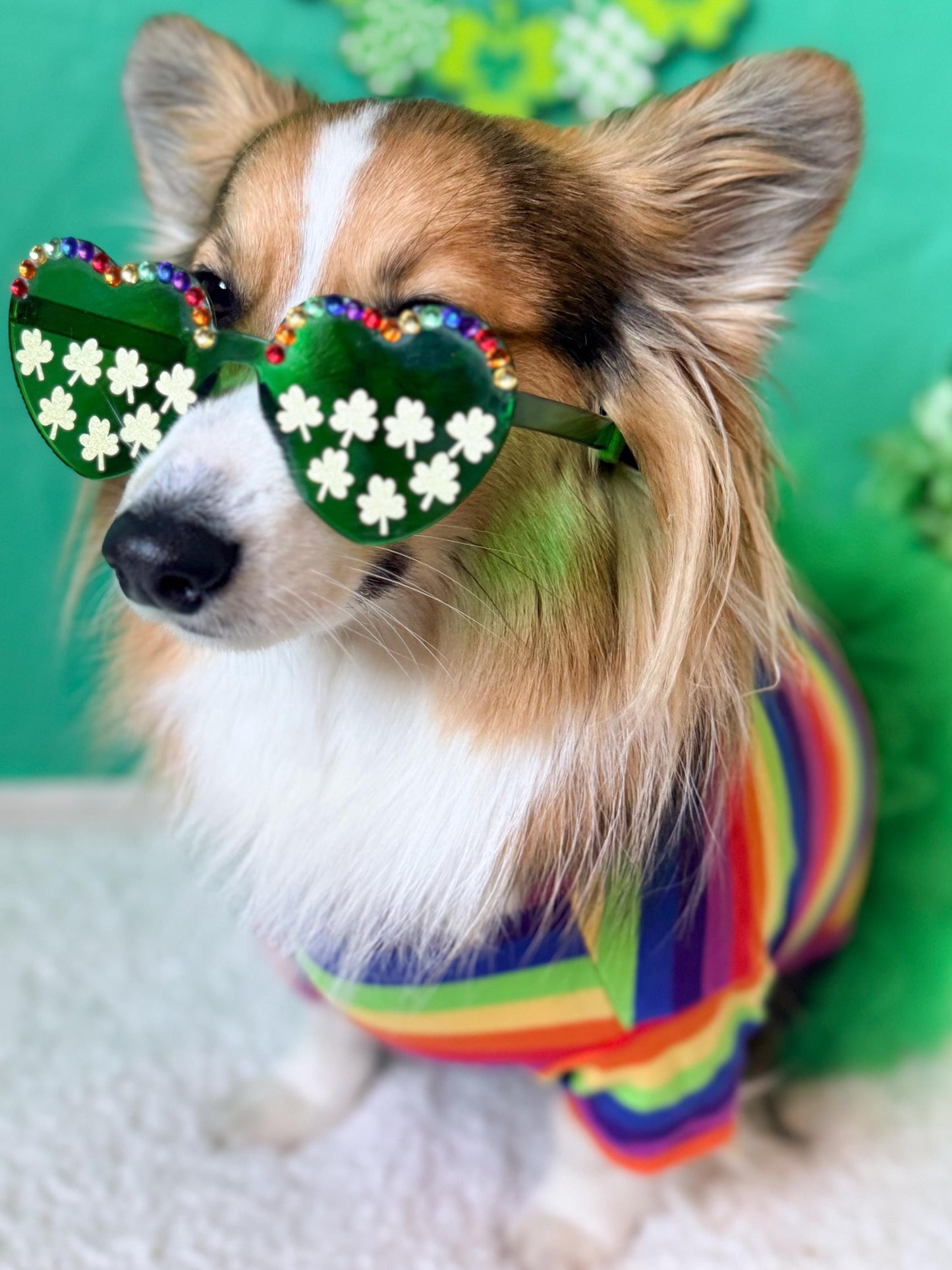 Shamrock Sparkle Heart Dog Sunglasses