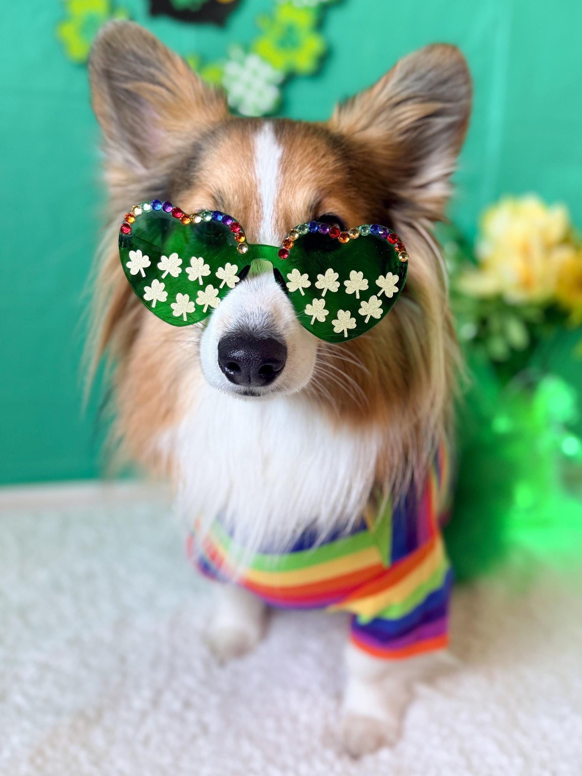 Shamrock Sparkle Heart Dog Sunglasses